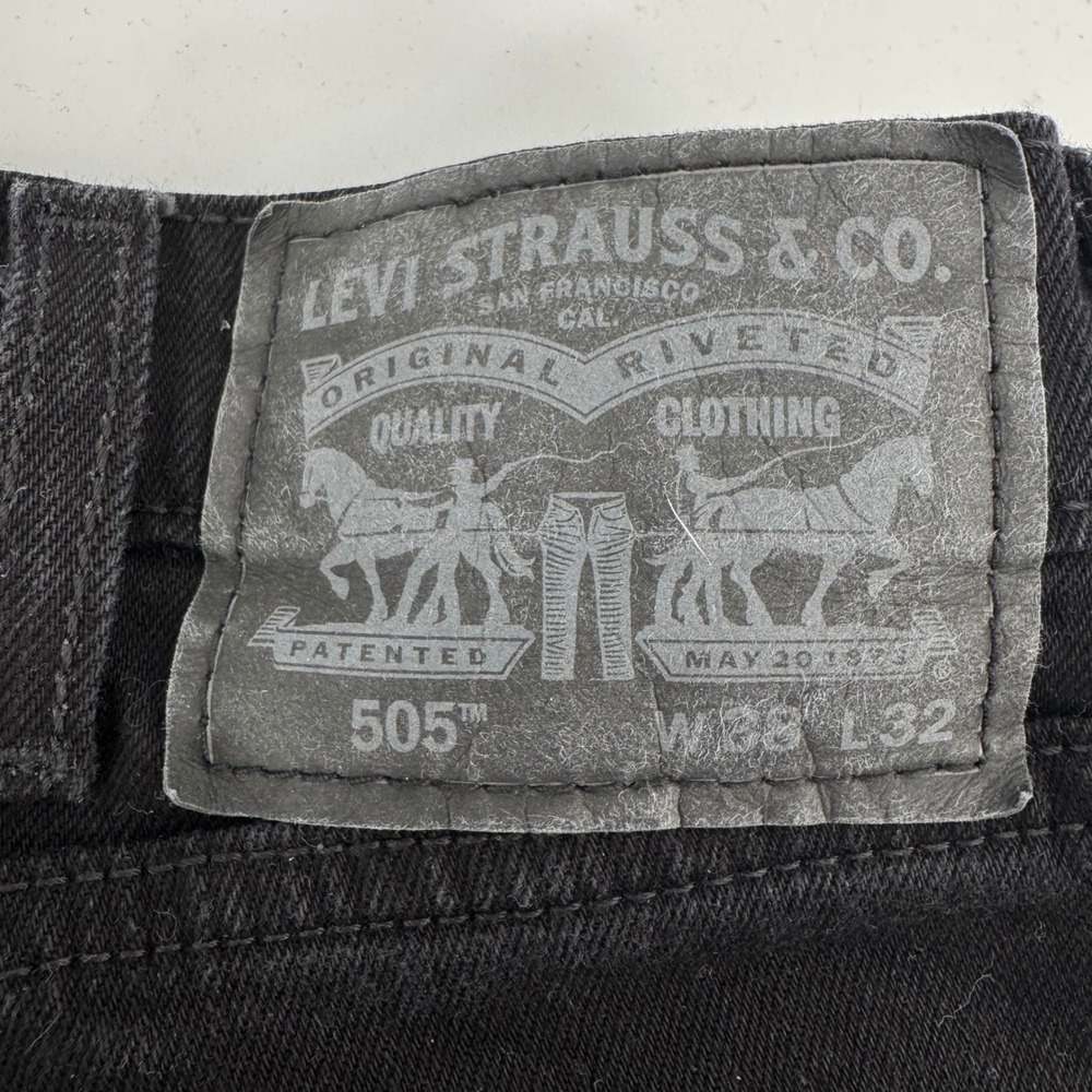 Levi Strauss 505 Black Denim Jeans W38 L32 Straight Leg Cotton Blend - Picture 7 of 11